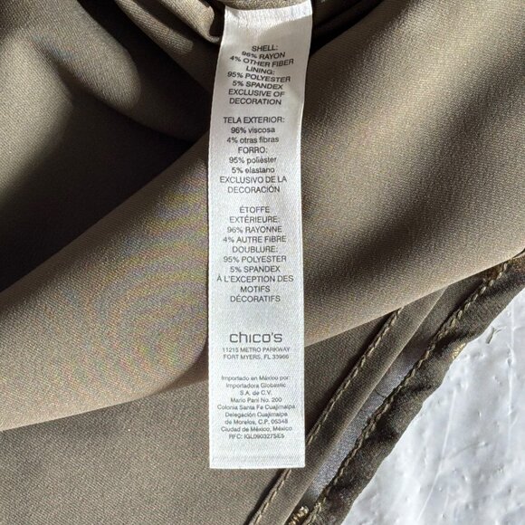 Chico's Green Gold Polka Dot Boho Blouse Embroidered Floral Details Size 1/Small - Picture 4 of 9